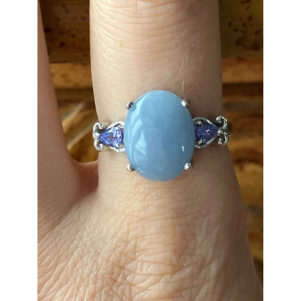 Natural Angelite Tanzanite Sterling Silver Ring Size 8.75